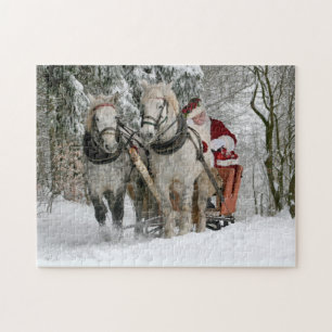 Jultomten rider i ett Horse sleigh Pussel