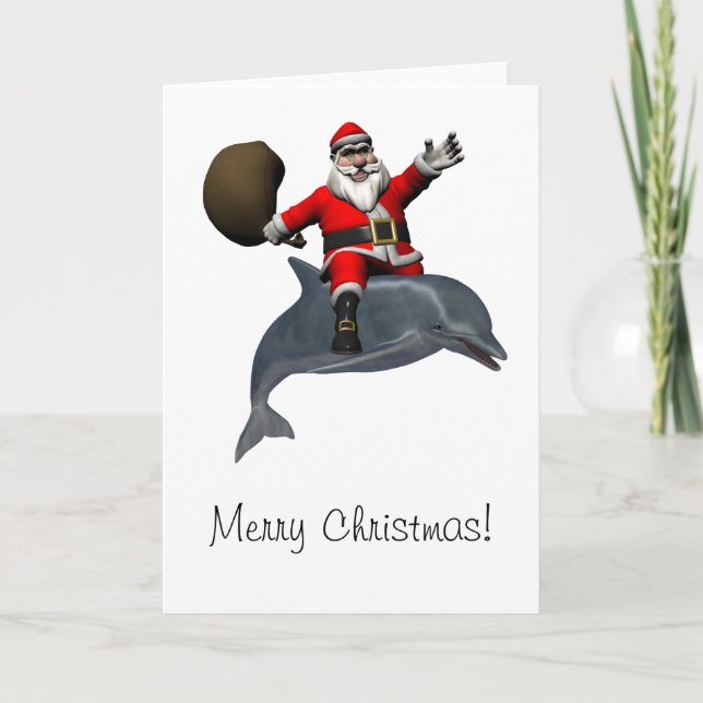 Jultomten rider mot delfiner helgkort (Framsida)