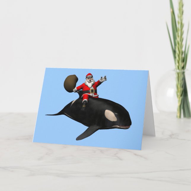 Jultomten rider på Orca Helgkort (Framsida)