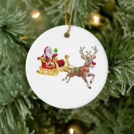 Jultomten rider på sömnen julgransprydnad keramik