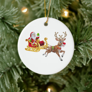 Jultomten rider på sömnen julgransprydnad keramik