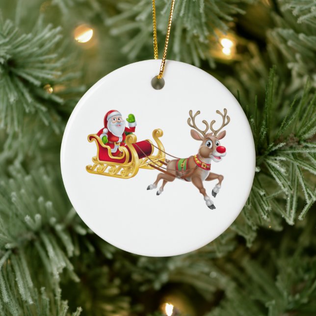 Jultomten rider på sömnen julgransprydnad keramik (Träd)