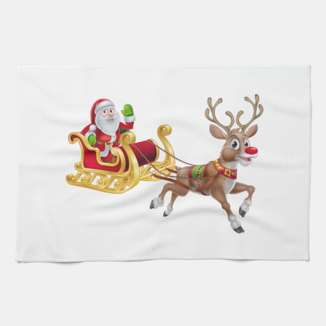 Jultomten rider på sömnen kökshandduk (Horisontell)
