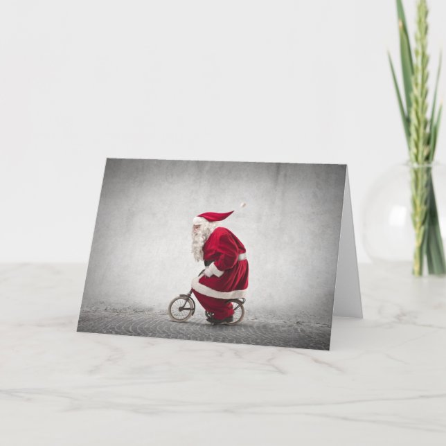 Jultomten Rides A Bicycle Helgkort (Framsida)