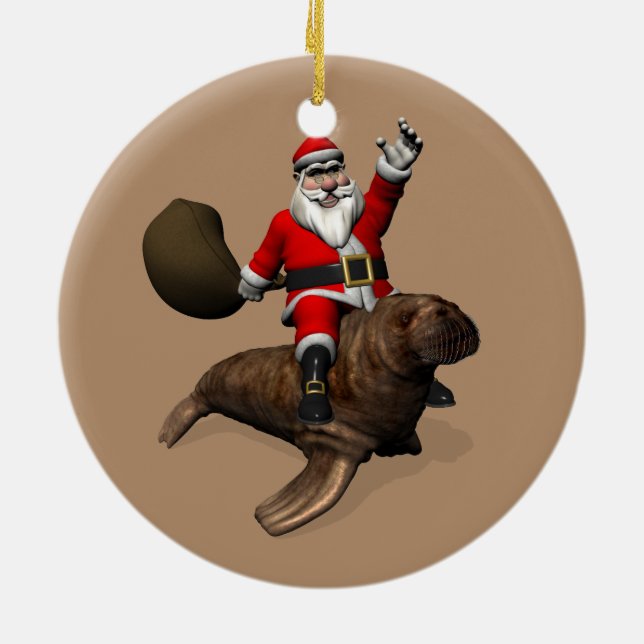 Jultomten Rides A Walrus Julgransprydnad Keramik (Baksidan)