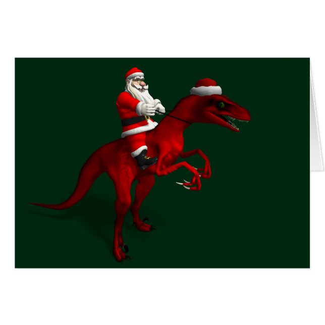 Jultomten rides på en Dino Hälsningskort (Framsidan Horizontal)