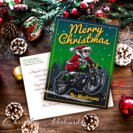 Jultomten rides på motorcykel God jul Helg Vykort