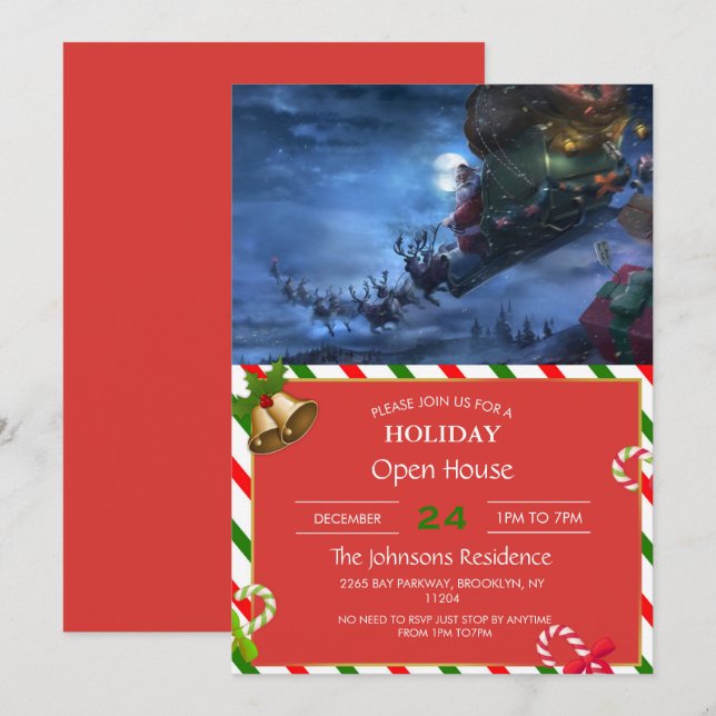 Jultomten rides rensleigh inbjudningar (Fram/baksida)