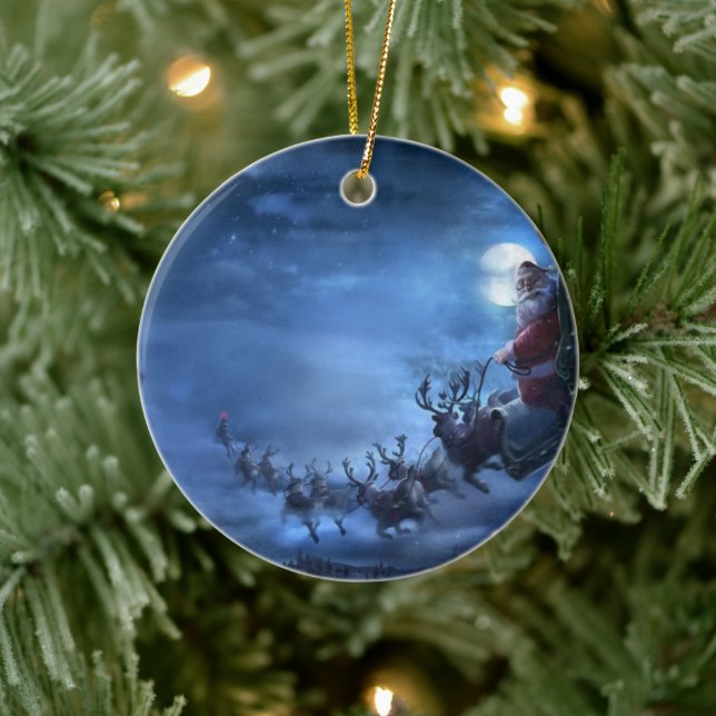 Jultomten rides rensleigh julgransprydnad keramik (Träd)