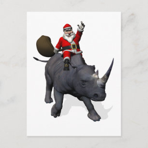 Jultomten Rides Rhino Rhinoceros Helg Vykort