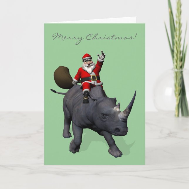 Jultomten Rides Rhino Rhinoceros Helgkort (Framsida)