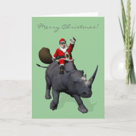 Jultomten Rides Rhino Rhinoceros Helgkort