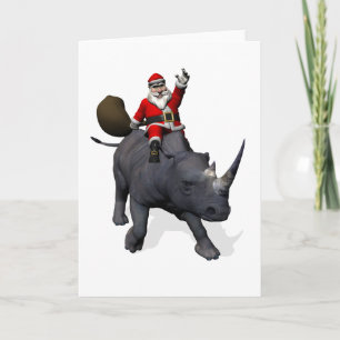 Jultomten Rides Rhino Rhinoceros Helgkort