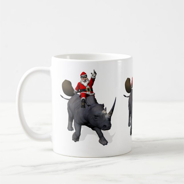Jultomten Rides Rhino Rhinoceros Kaffemugg (Vänster)