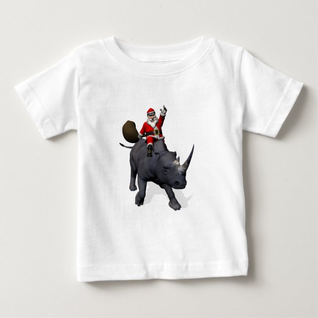 Jultomten Rides Rhino Rhinoceros T Shirt (Framsida)