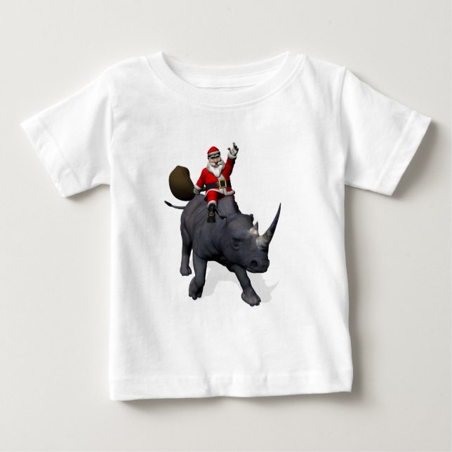 Jultomten Rides Rhino Rhinoceros Tee Shirt (Framsida)