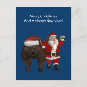 Jultomten Riding A Bear Helg Vykort