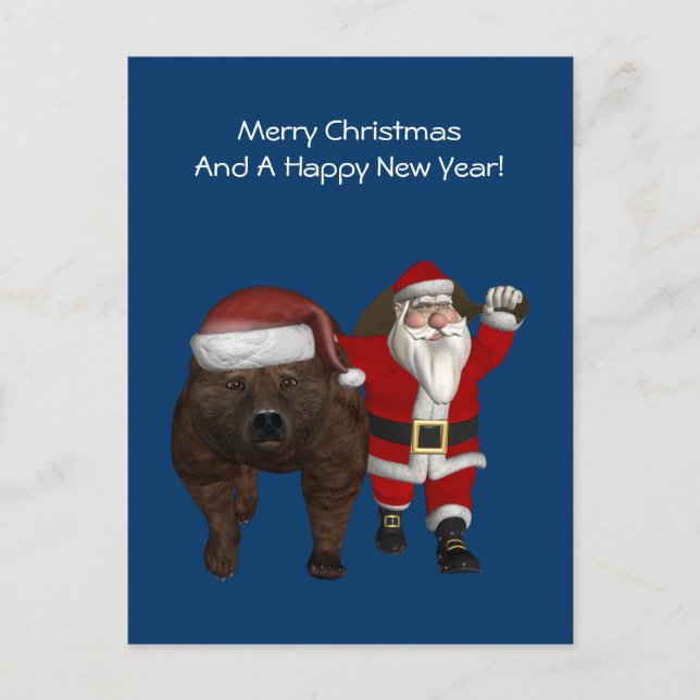 Jultomten Riding A Bear Helg Vykort (Framsida)