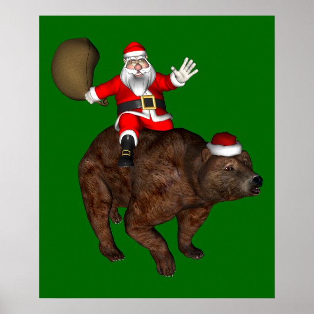 Jultomten Riding A Bear Poster (Framsidan)