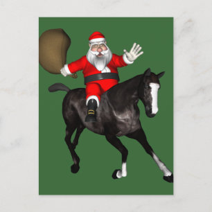 Jultomten Riding A Black Horse Helg Vykort