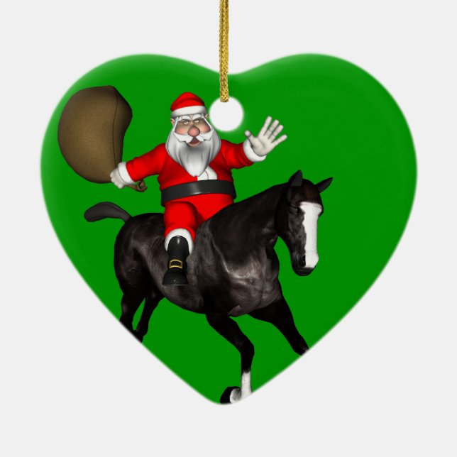 Jultomten Riding A Black Horse Julgransprydnad Keramik (Baksidan)