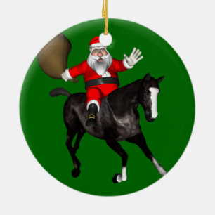 jultomten Riding A Black Horse Julgransprydnad Keramik