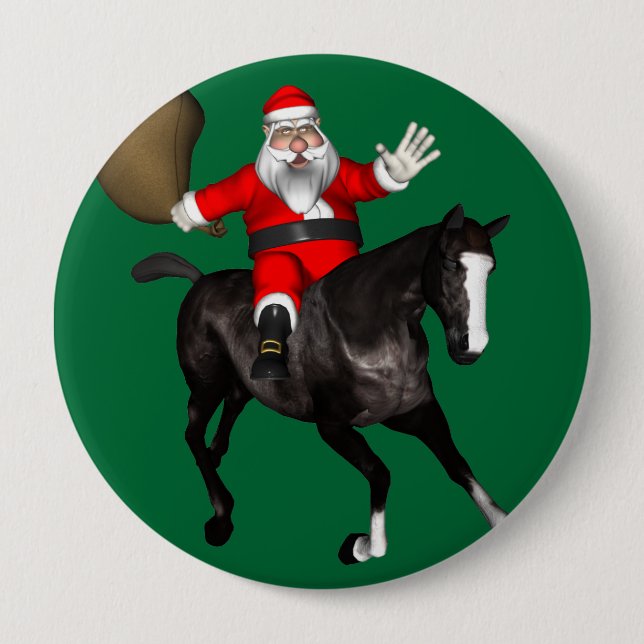Jultomten Riding A Black Horse Knapp (Framsida)
