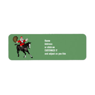Jultomten Riding A Black Horse Returadress Etikett