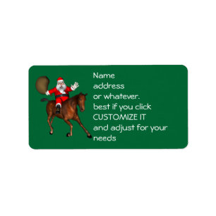 Jultomten Riding A Brown Horse Adressetikett