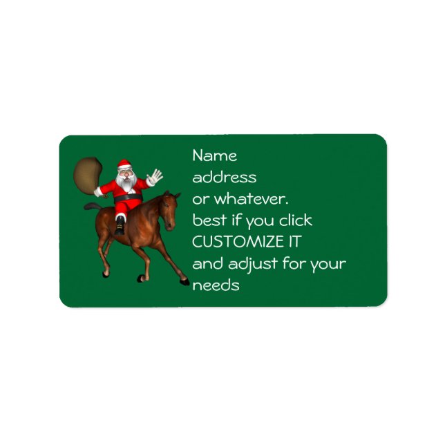 Jultomten Riding A Brown Horse Adressetikett (Framsidan)