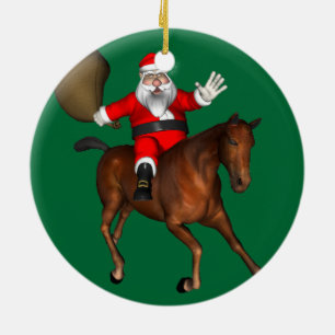 Jultomten Riding A Brown Horse Julgransprydnad Keramik