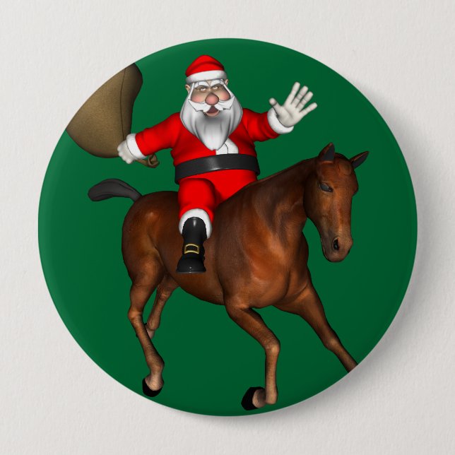 Jultomten Riding A Brown Horse Knapp (Framsida)