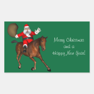 Jultomten Riding A Brown Horse Rektangulärt Klistermärke