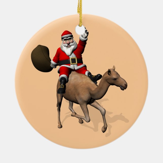 Jultomten Riding A Camel Julgransprydnad Keramik (Baksidan)