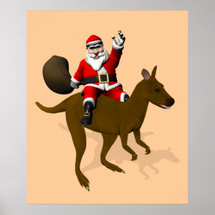 Jultomten Riding A Cangaroo Poster