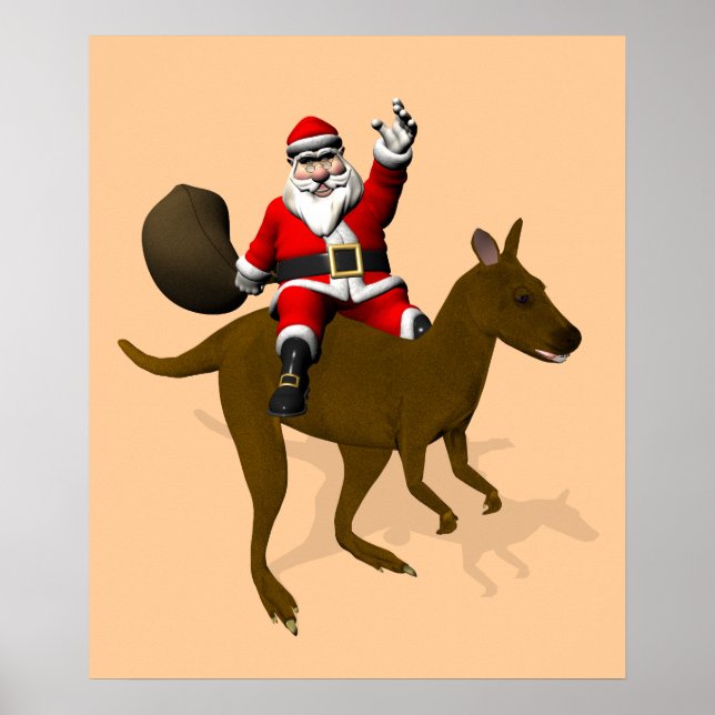 Jultomten Riding A Cangaroo Poster (Framsidan)