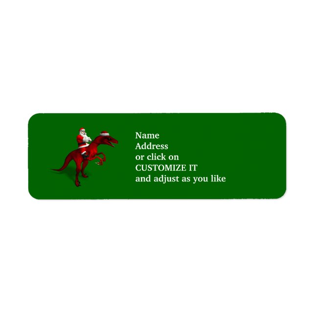 Jultomten Riding A Dinosaur Returadress Etikett (Framsidan)