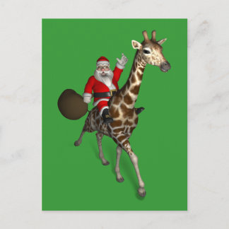 Jultomten Riding A Giraffe Helg Vykort