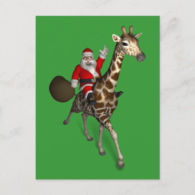 Jultomten Riding A Giraffe Helg Vykort (Framsida)