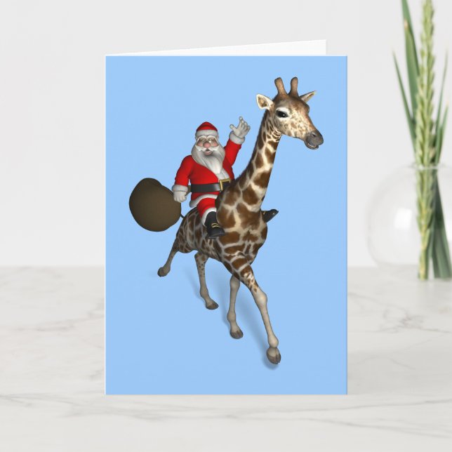 Jultomten Riding A Giraffe Helgkort (Framsida)