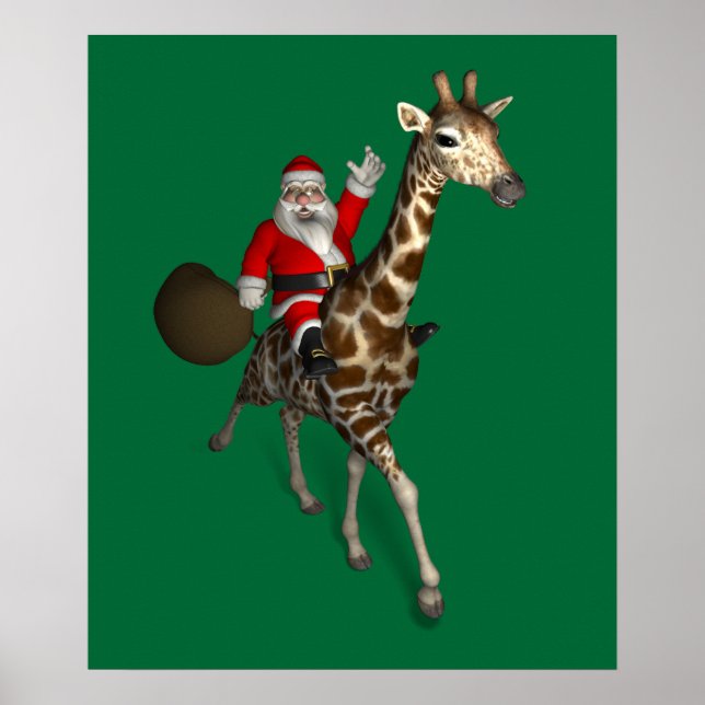 Jultomten Riding A Giraffe Poster (Framsidan)