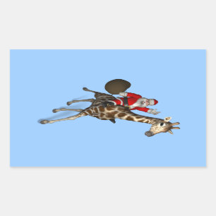 Jultomten Riding A Giraffe Rektangulärt Klistermärke
