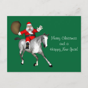 Jultomten Riding A Grått Horse Helg Vykort