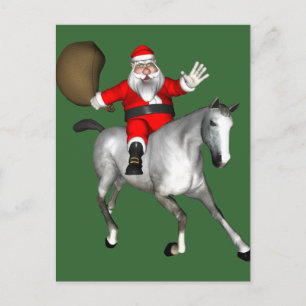 Jultomten Riding A Grått Horse Helg Vykort