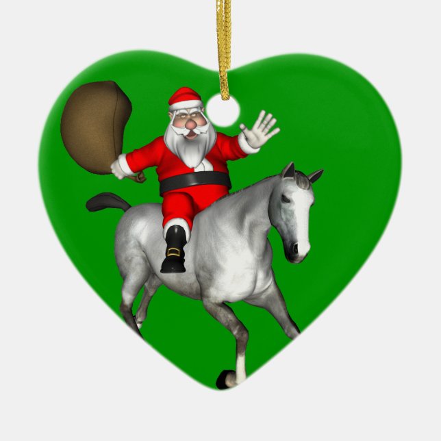 Jultomten Riding A Grått Horse Julgransprydnad Keramik (Framsidan)