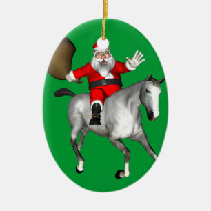 jultomten Riding A Grått Horse Julgransprydnad Keramik