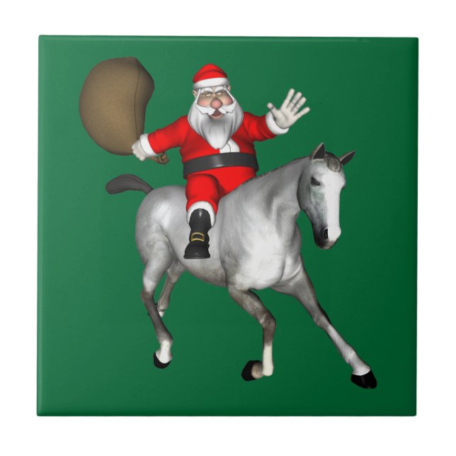 Jultomten Riding A Grått Horse Kakelplatta (Framsidan)