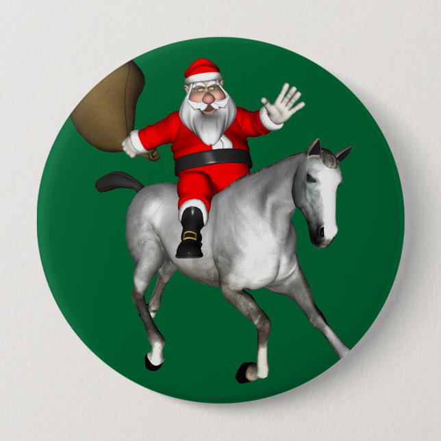 Jultomten Riding A Grått Horse Knapp (Framsida)