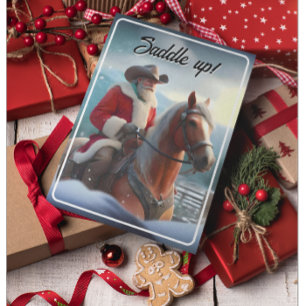 Jultomten Riding a Horse Western jul Inbjudningar