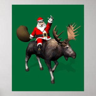 Jultomten Riding A Moose Poster